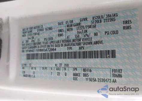 2008 Ford Econoline E150 Wagon z USA, uszkodzony, nr VIN 1FMNE11W88DA72984